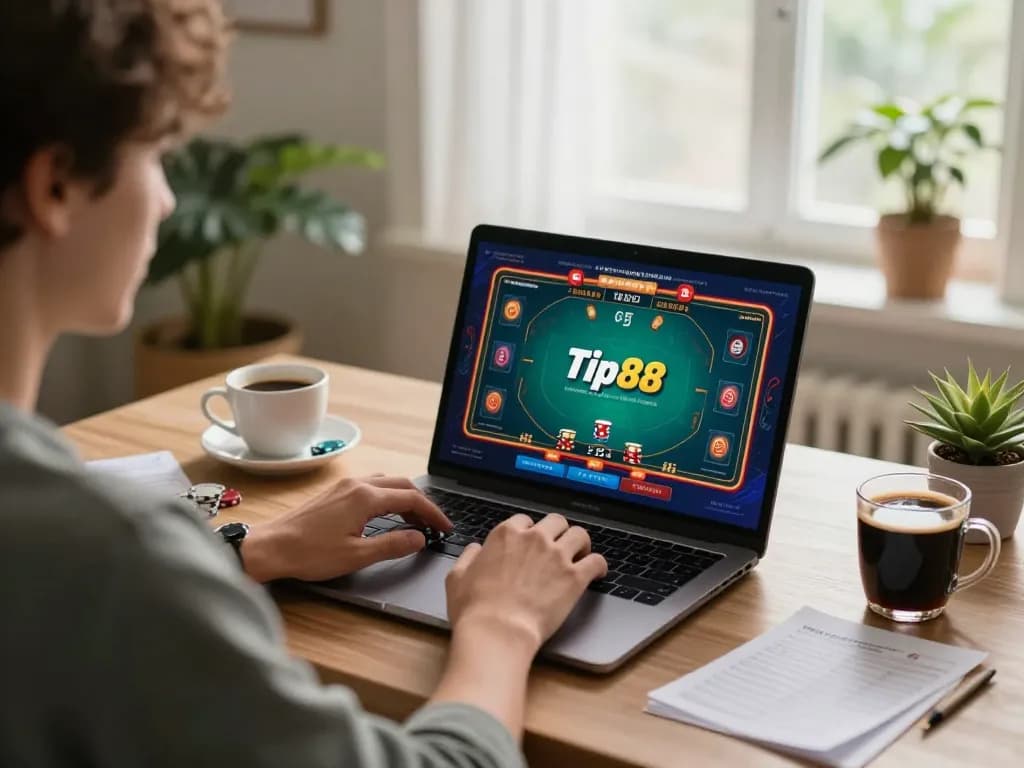 Tip88 players engaging in exciting online poker gameplay at home, showcasing strategy notes and a cozy environment.