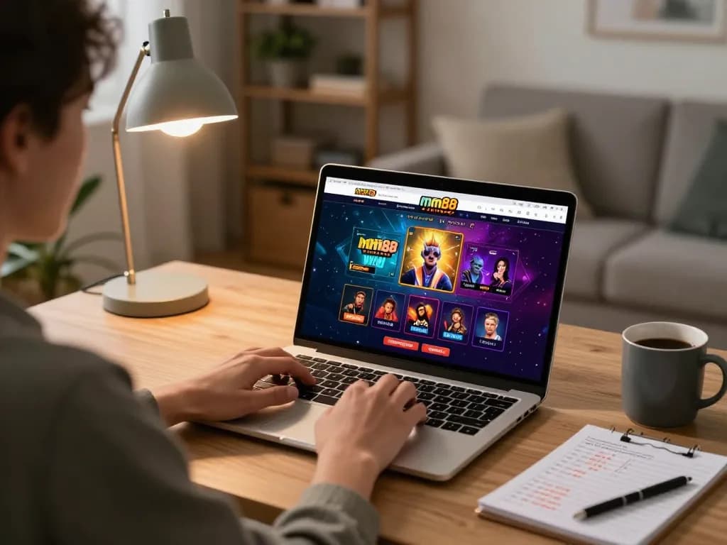 Engaging online gaming experience with mm88 displayed on laptop screen, showcasing responsible gambling.