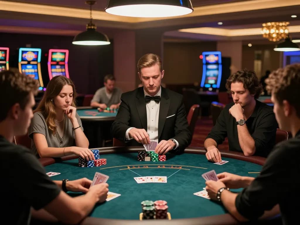 Players engaged in a high-stakes poker game at RR88 NAVY casino, showcasing strategic gameplay.