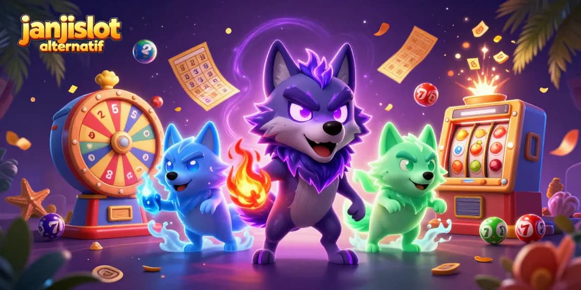 Win big with janjislot alternatif featuring a dynamic casino-themed 3D illustration.