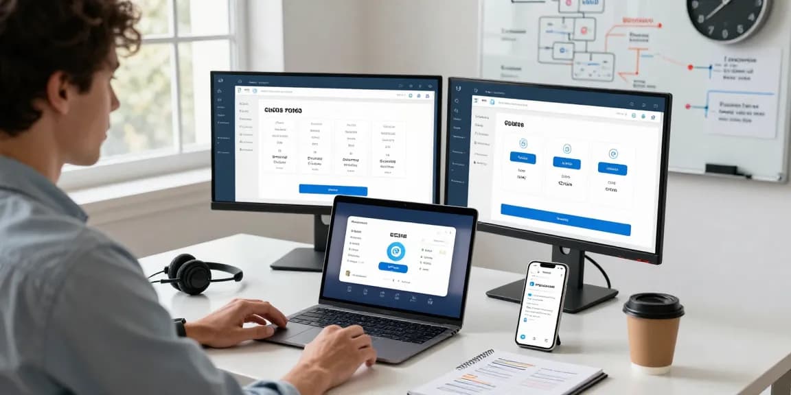 Second number call interface displayed on dual screens in a tech workspace.