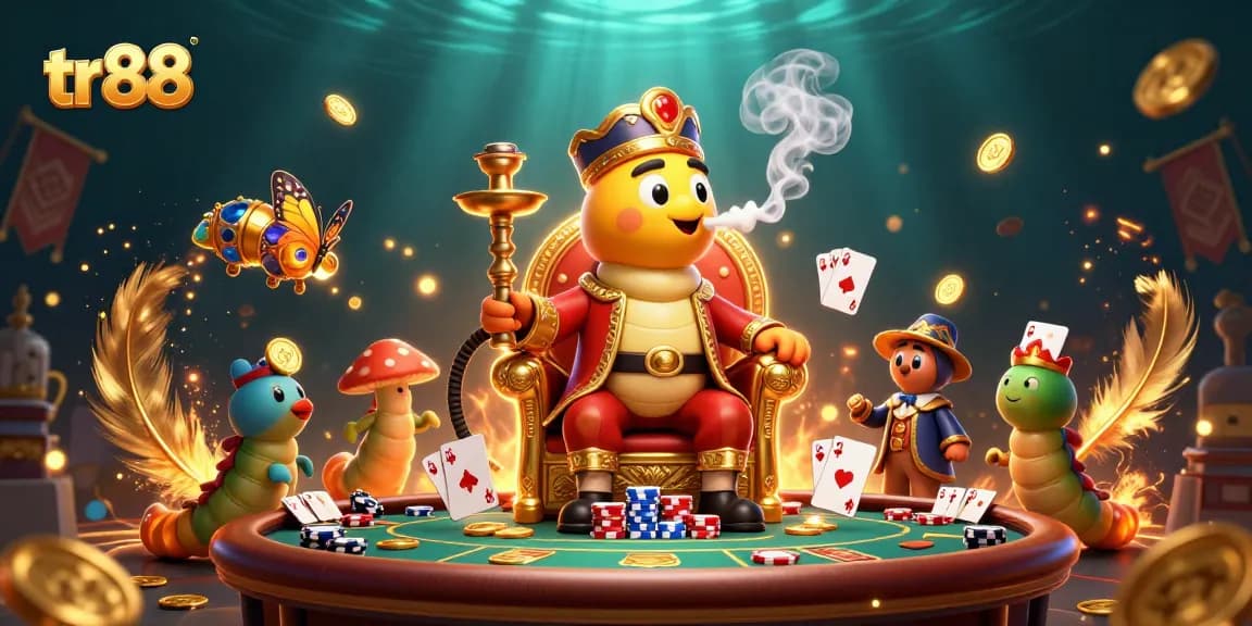 Experience an exhilarating poker game featuring tr88 with a hookah-master and casino symbols.
