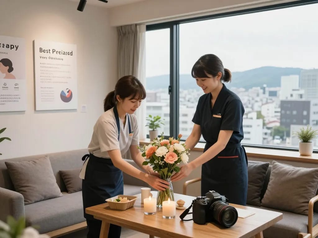 花とキャンドルでリラックスした環境を整えるプロスタッフが展示されている帯広デリヘルの温かい雰囲気。