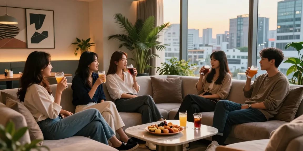 강남 멀리건에서 아늑한 분위기의 친구들과의 모임 장면