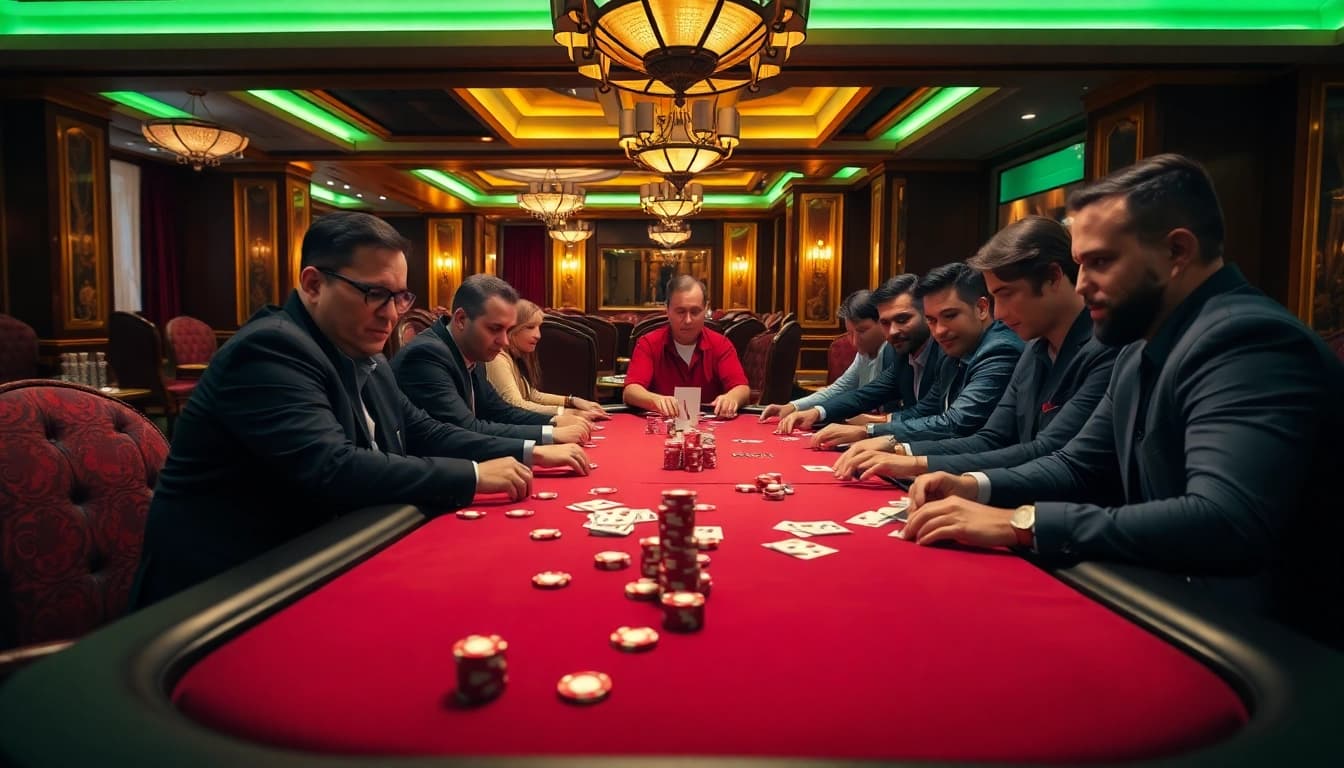 Experience the excitement of a Non gamstop casino with players at a lively poker table.