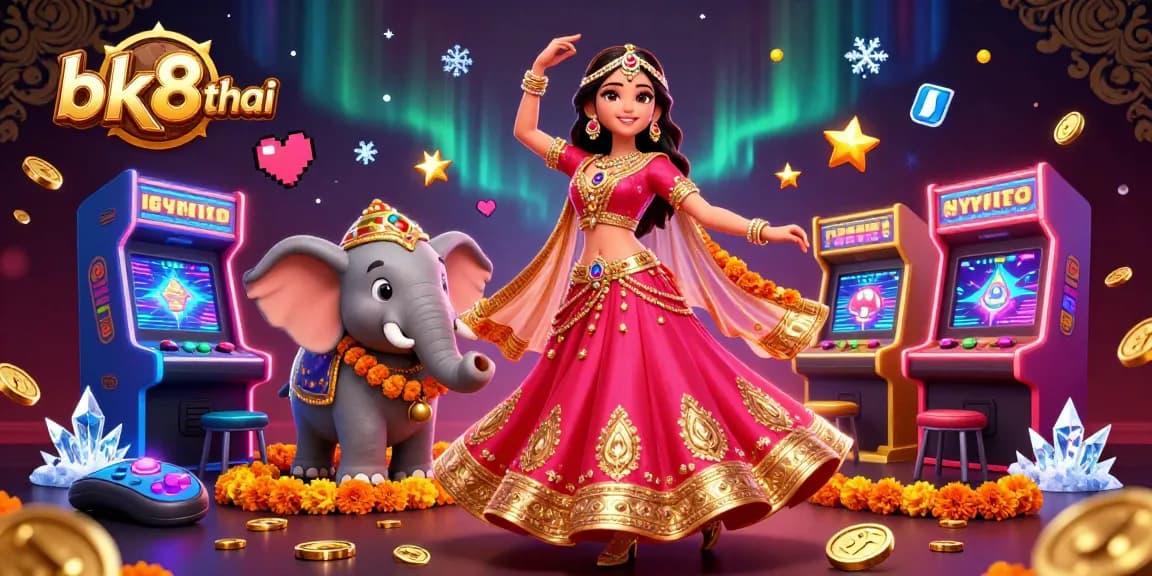 Engage with thrilling games at bk8thai, showcasing vibrant casino elements and colorful characters.