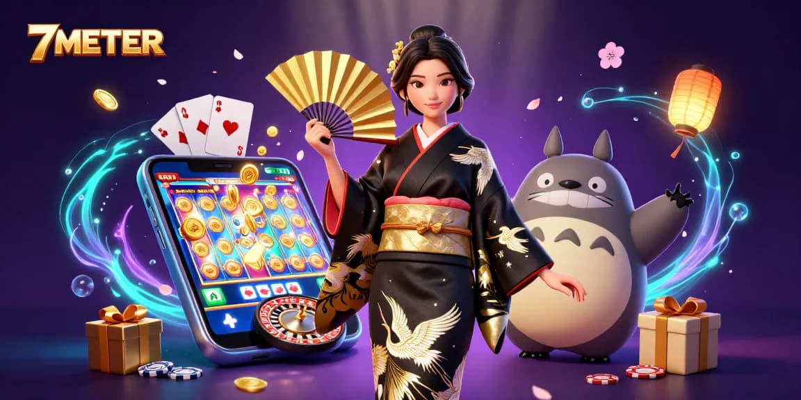 Experience thrilling gameplay with 7METER as a vibrant illustration showcases casino excitement.