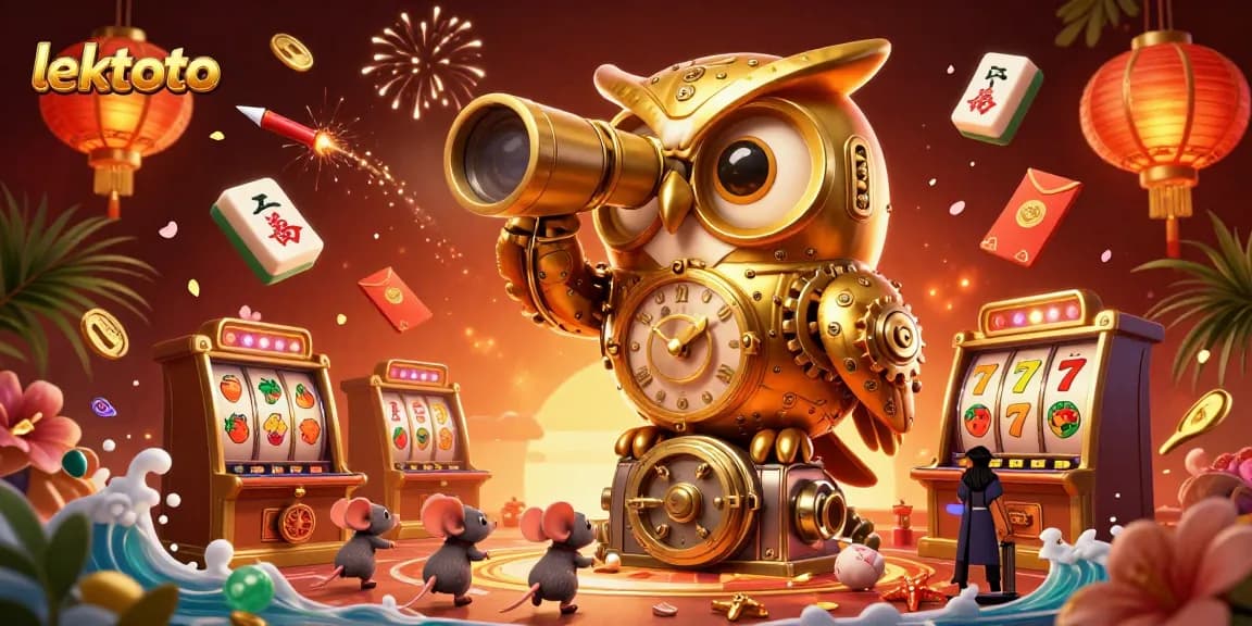 Experience the thrill of lektoto with a vibrant casino scene featuring a golden owl and lucky symbols.