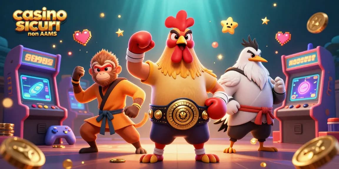 Scopri i vantaggi dei casino sicuri non AAMS con personaggi vivaci in un'illustrazione animata.