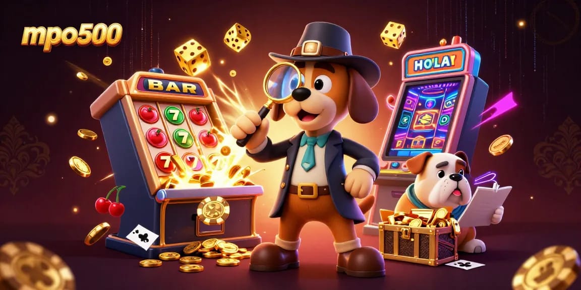 Experience the excitement of mpo500 with detectives uncovering treasure among vibrant casino elements.