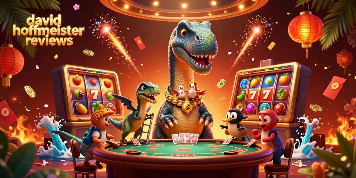 david hoffmeister reviews explore an engaging casino scene with playful dinosaurs and dynamic slot elements.