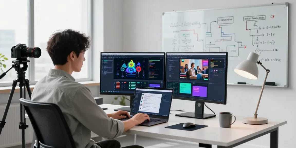 Detect AI image accuracy in a modern tech workspace analyzing content moderation.