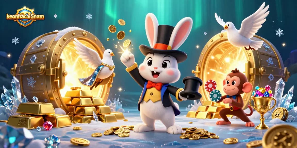 Play exciting games at keonhacai5nam with enchanting characters showcasing gold coins and poker chips!