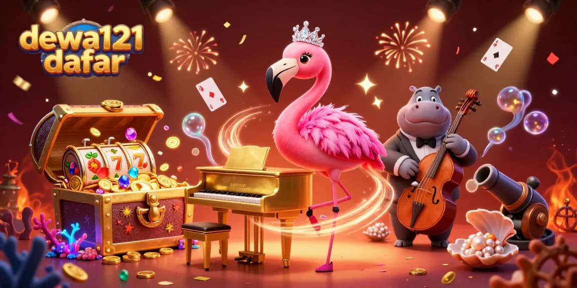 Rasakan sensasi dengan dewa121 daftar, menampilkan permainan slot yang cerah dan karakter yang hidup dalam suasana kasino.