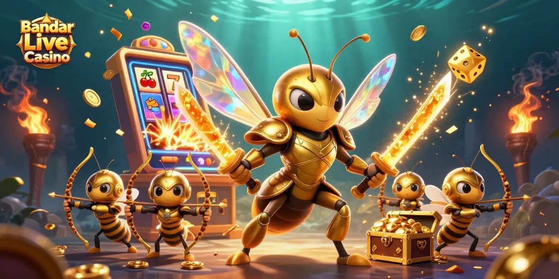 Engage with Bandar Live Casino's immersive gaming experience, featuring thrilling slot action and vibrant characters.