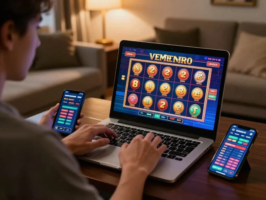 Engaging in strategic slots gameplay on jun88bet's online platform, showcasing vibrant visuals and interactive features.