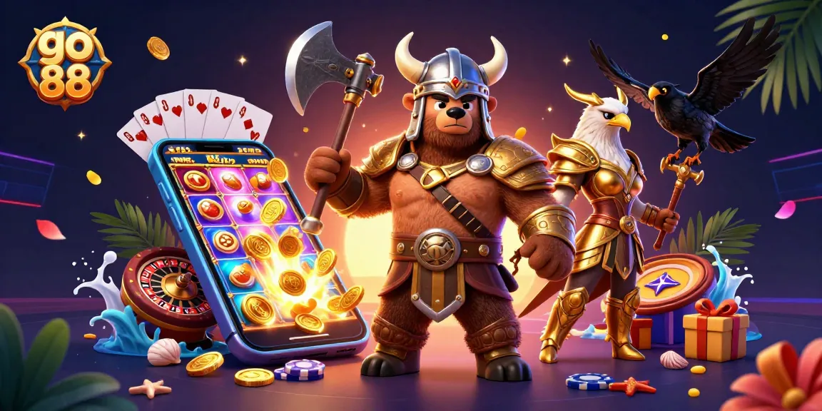 Engage with go 88 in an ultra-detailed casino illustration featuring iconic gaming elements.