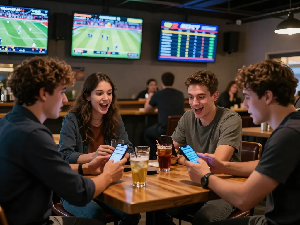 DAGELAN4D resmi sports betting experience with friends discussing bets on mobile device