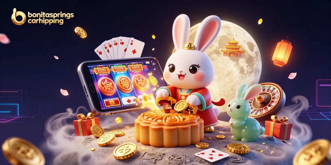 Experience thrilling gaming with bonitaspringscarshipping featuring a lively scene of moon rabbits and vibrant casino elements.