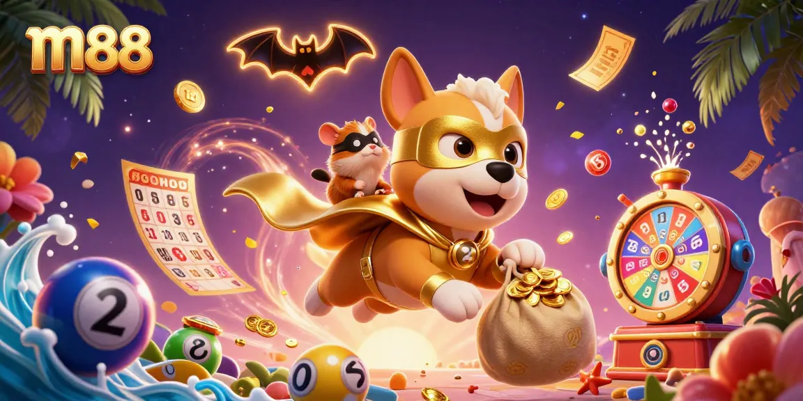 Win jackpots at m88 with exciting cartoon action and vibrant casino elements.