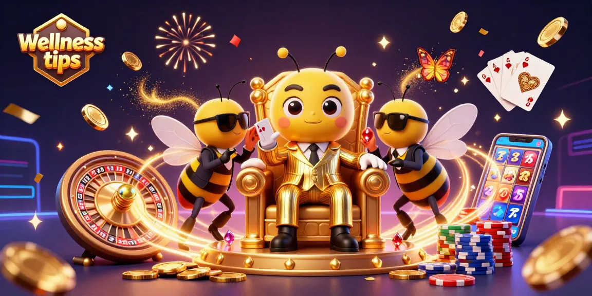 Win with wellness tips while a bumblebee mob boss oversees casino treasures and game action.