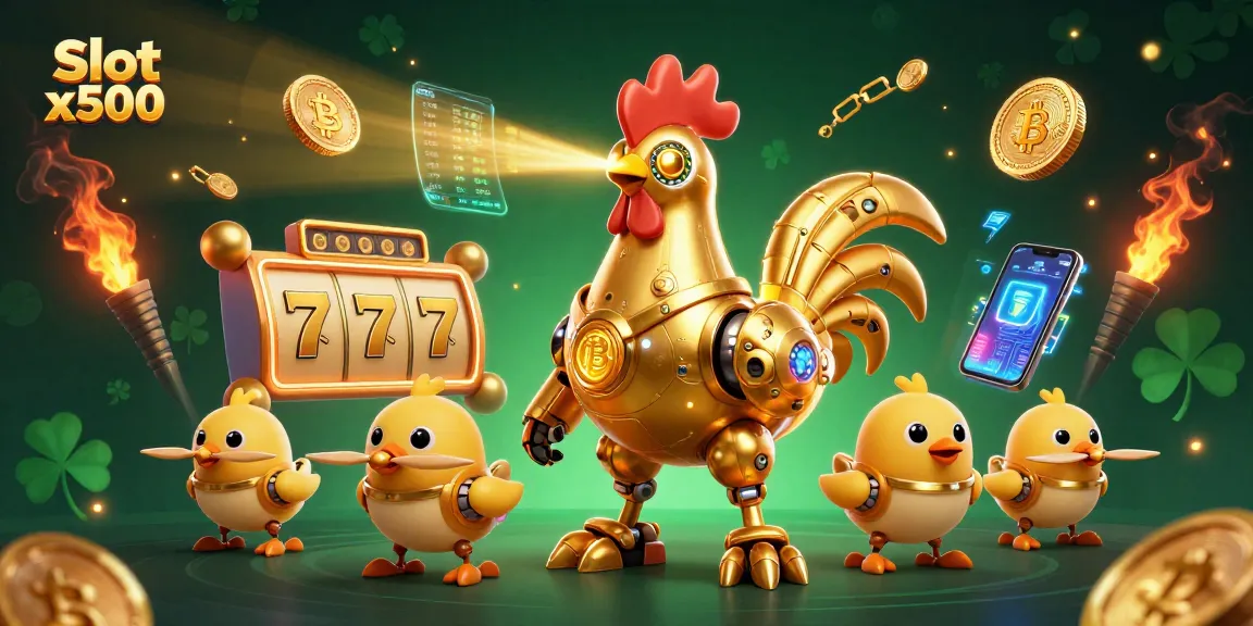 Experience high stakes with Slot x500, showcasing dynamic gaming elements including slot reels and neon coins.