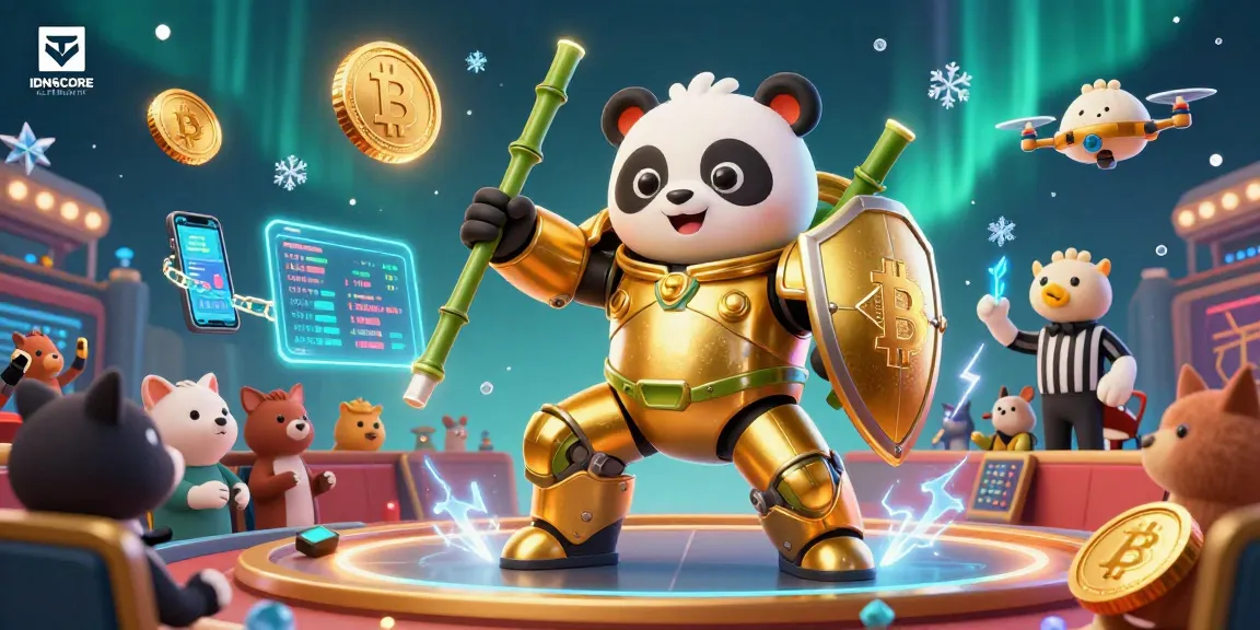 Experience the thrill at IDNSCORE ALTERNATIF casino with vibrant 3D gaming characters and crypto elements.