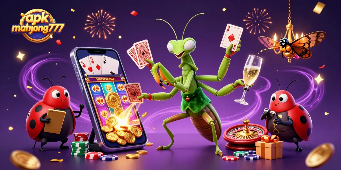 Experience thrilling gameplay with apk mahjong777 as colorful coins and cards flow within a dynamic casino scene.