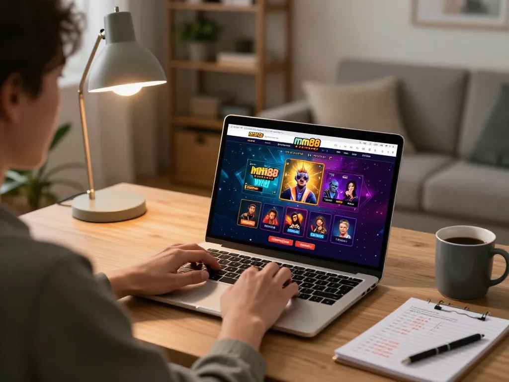Engaging online gaming experience with mm88 displayed on laptop screen, showcasing responsible gambling.