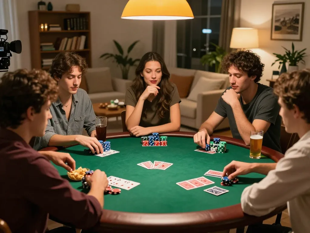 SC88 poker game night with friends enjoying chips and cards in a cozy home setting