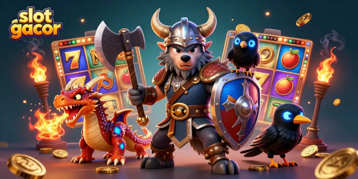 Experience thrilling action with slot gacor featuring Viking warriors and dynamic casino elements.
