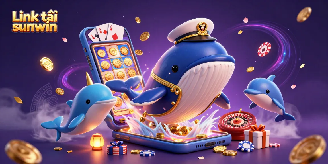 Link tải sunwin to enjoy immersive gaming experiences with a dynamic scene featuring a whale and dolphins.