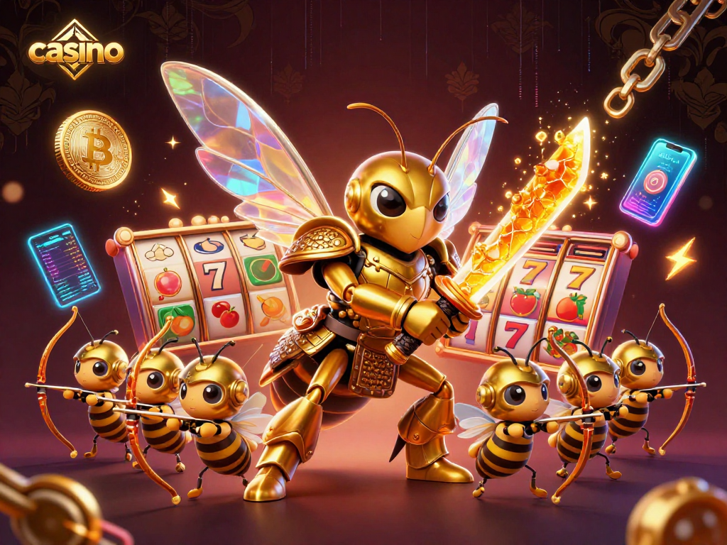 Engage in a thrilling casino adventure with epic characters and vibrant slot elements.