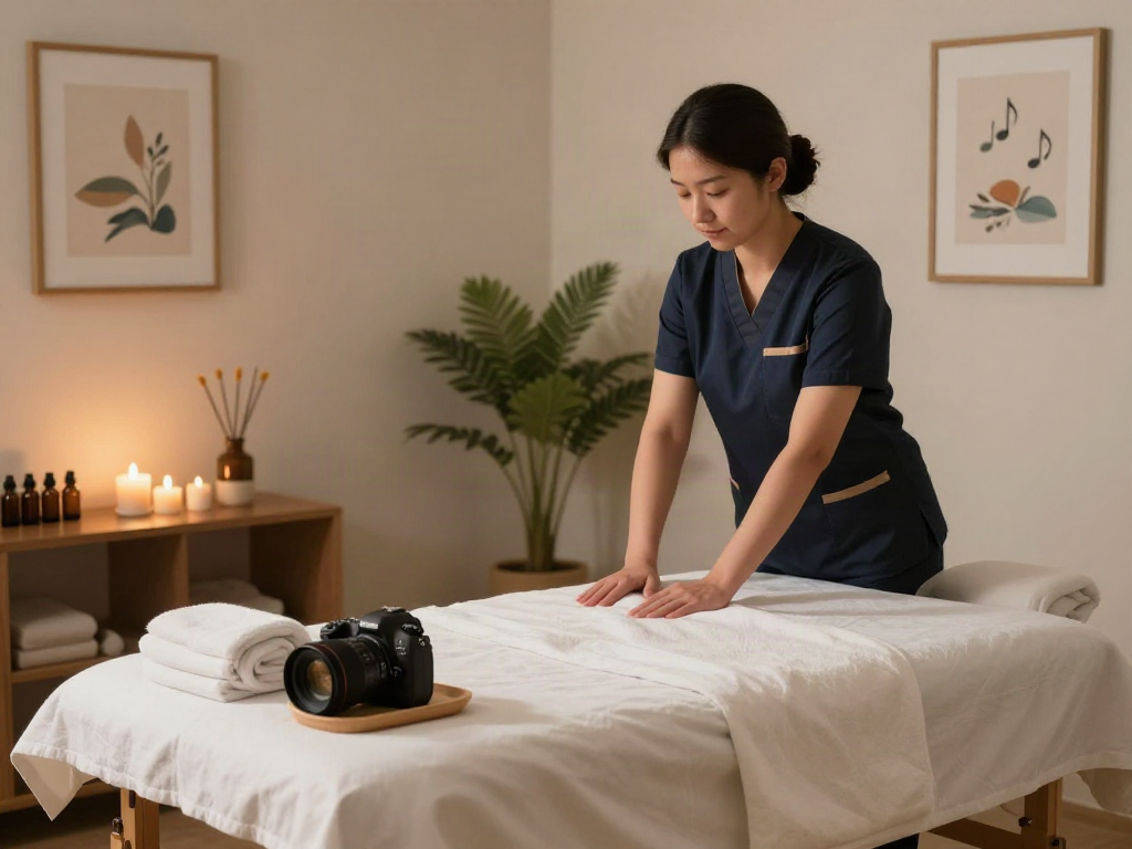 Relaxing massage therapy room setup emphasizing 운서출장마사지 with calming ambiance and soothing decor.