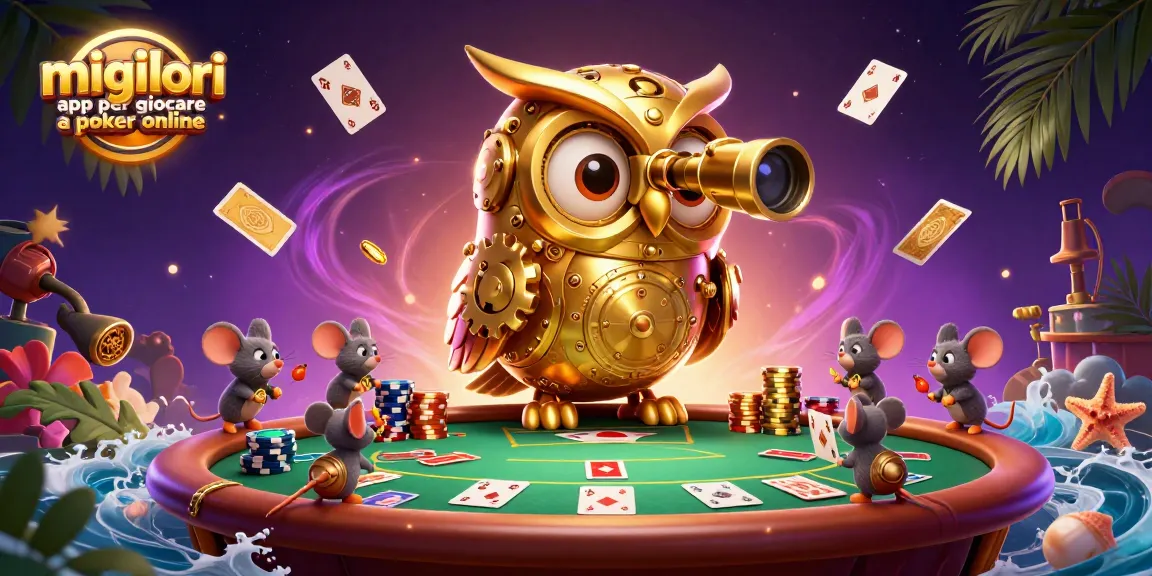 Giocare con le migliori app per giocare a poker online, con un gufo meccanico e topolini tra le fiches e mazzi di carte