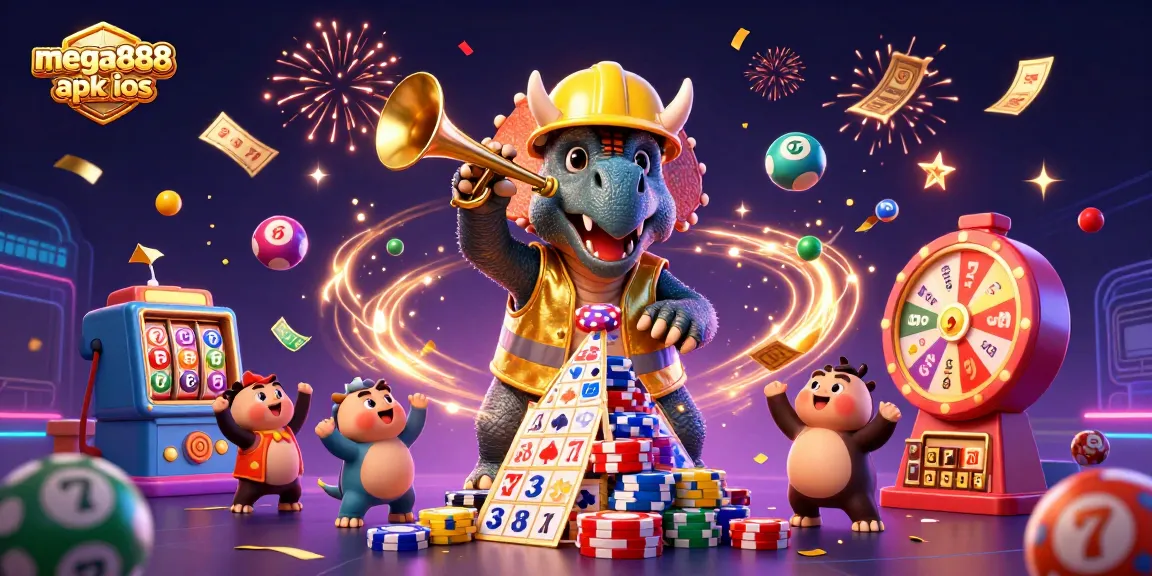 Engage with mega888 apk ios through a vibrant celebration of gaming with characters and casino elements.
