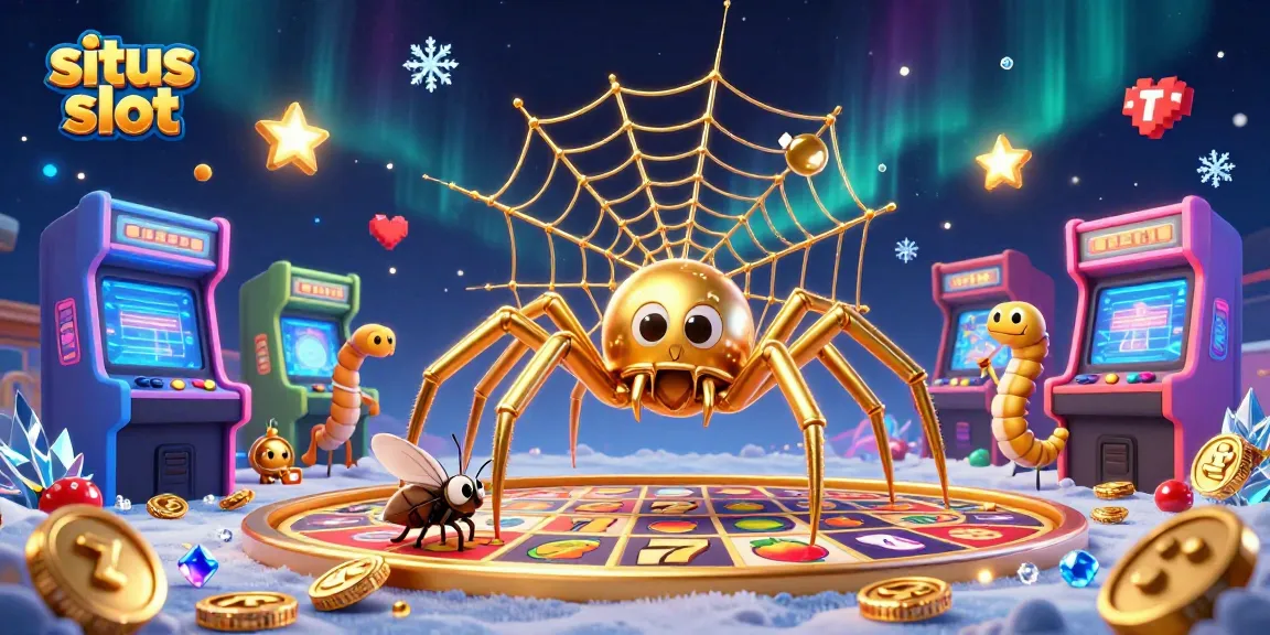 Engage with situs slot as colorful game elements surround crafted characters in a vibrant 3D illustration.