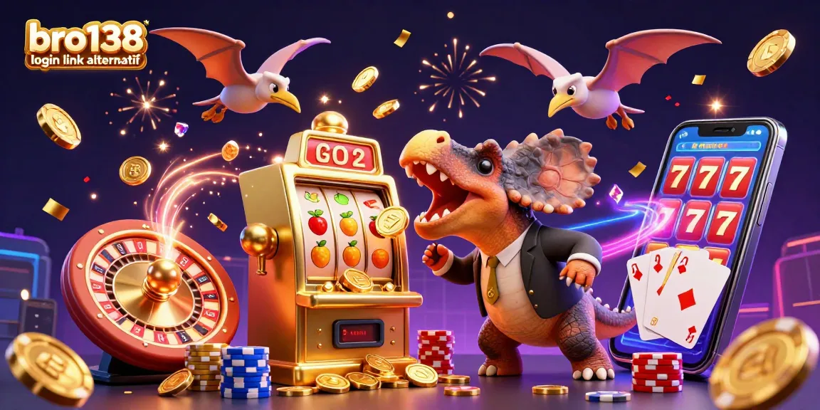 Experience the thrill of bro138 login link alternatif with a pachycephalosaurus winning coins at a golden slot machine!