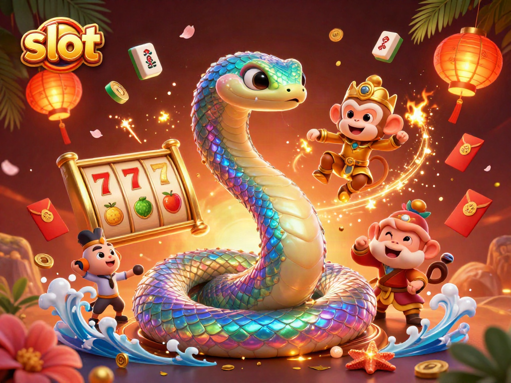 Spin the slot reels with vibrant characters in a colorful casino scene illustrating excitement and luck.