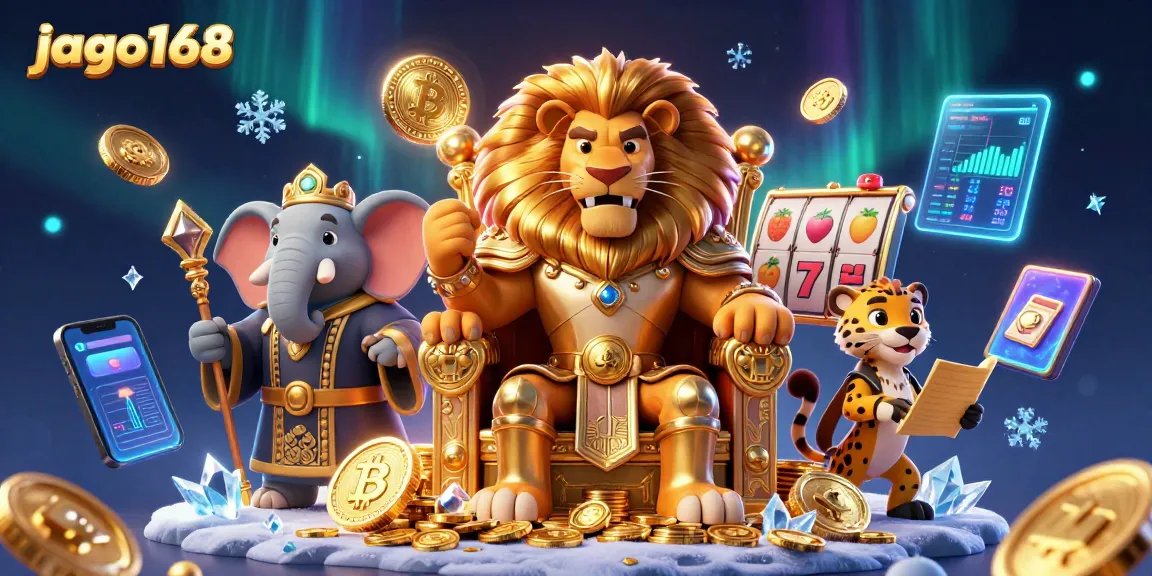 Engage with jago168's exciting slots experience featuring a lion king, advisor elephant, and cheetah messenger.