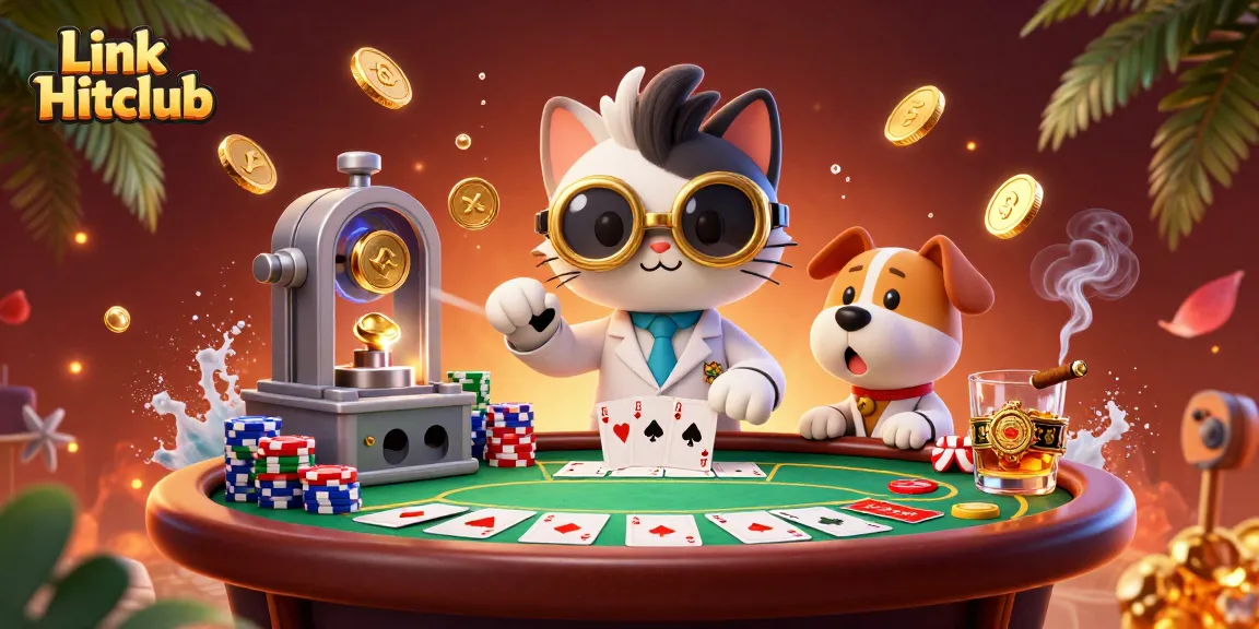 Experience exciting gameplay at Link Hitclub with vibrant poker elements and dynamic golden effects.