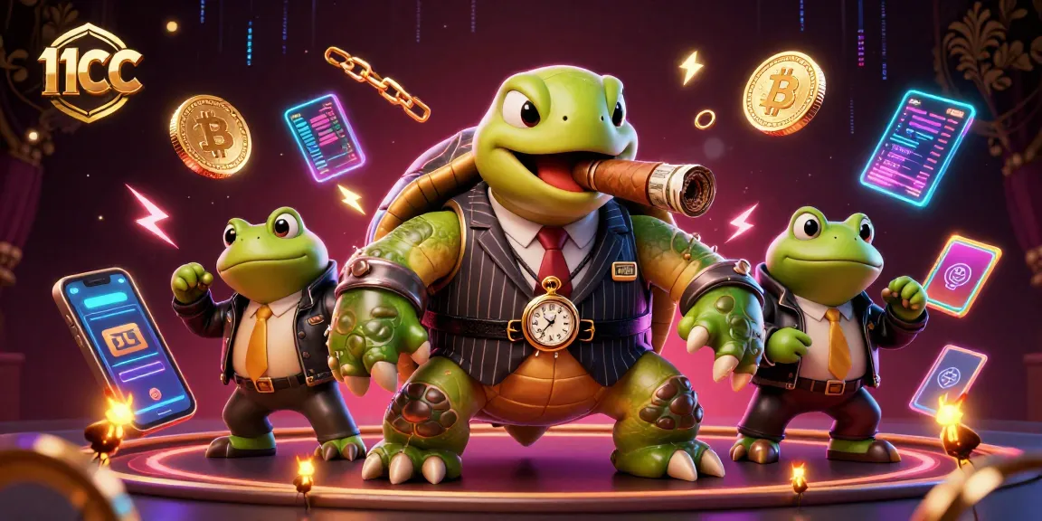 Experience the excitement of 11CC with a virtual casino scene featuring a snapping turtle and bullfrog enforcers.