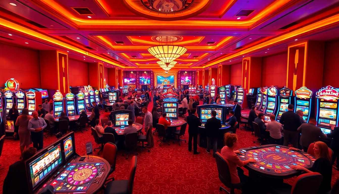 Engaging scene of a casino with the link alternatif totoplay88 prominently featuring excited players.