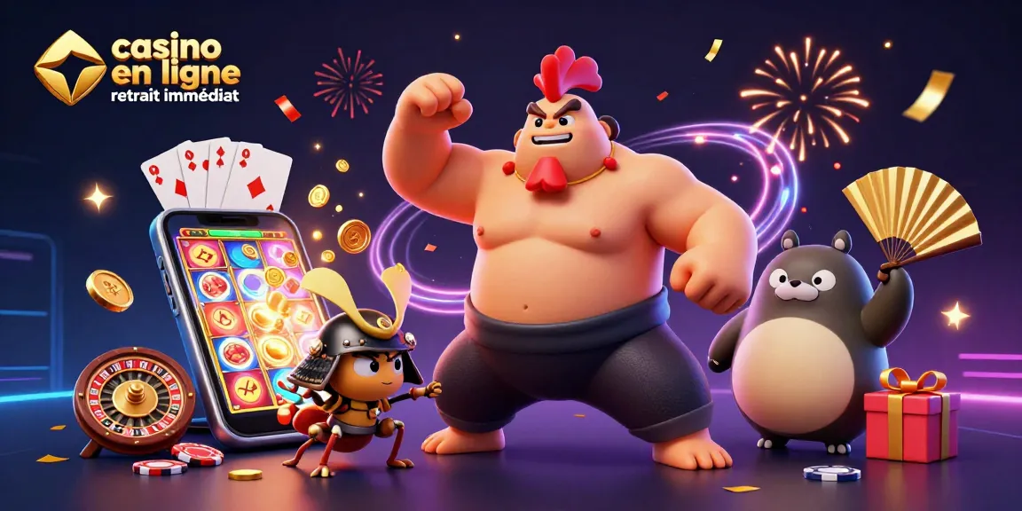 Jouer sur un casino en ligne retrait immédiat en pleine action avec un sumo, un criquet samouraï et un tanuki.