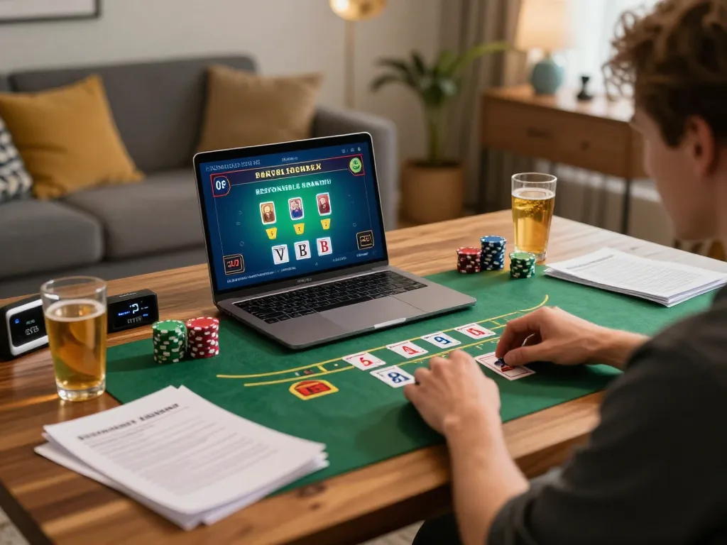 Player mastering blackjack strategies on thabet's online platform from a cozy home setup.