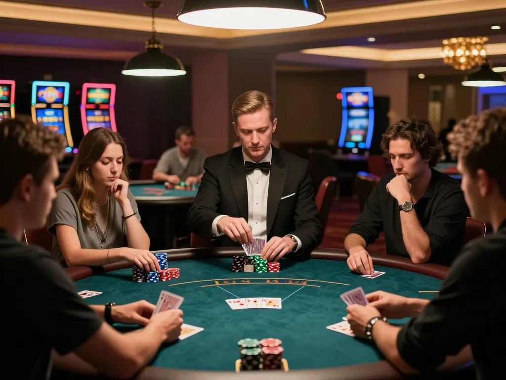 Players engaged in a high-stakes poker game at RR88 NAVY casino, showcasing strategic gameplay.