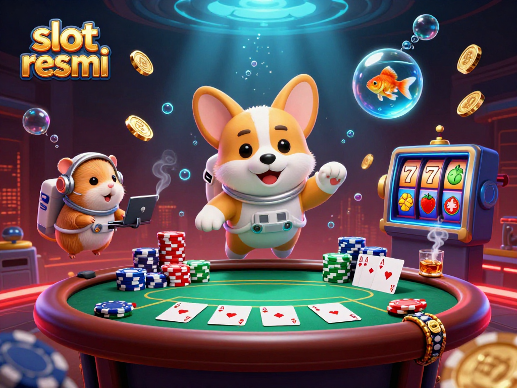 Experience winning excitement with slot resmi as a corgi astronaut navigates a vibrant casino scene.