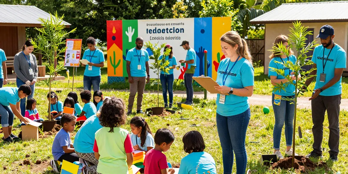 IVQ volunteers engaging with local community at a vibrant project site.