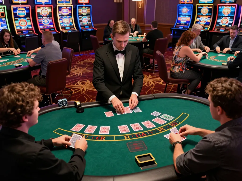 Engaged players at vk88 blackjack tables strategizing their next winning move in a lively casino atmosphere