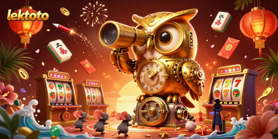 Experience the thrill of lektoto with a vibrant casino scene featuring a golden owl and lucky symbols.